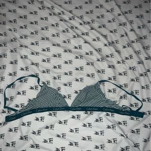 Green and white striped unpadded bra